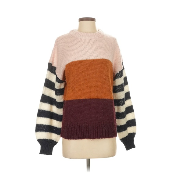 Brave Soul Color Block Sweater Stripe Sleeve Baggy - Picture 1 of 4